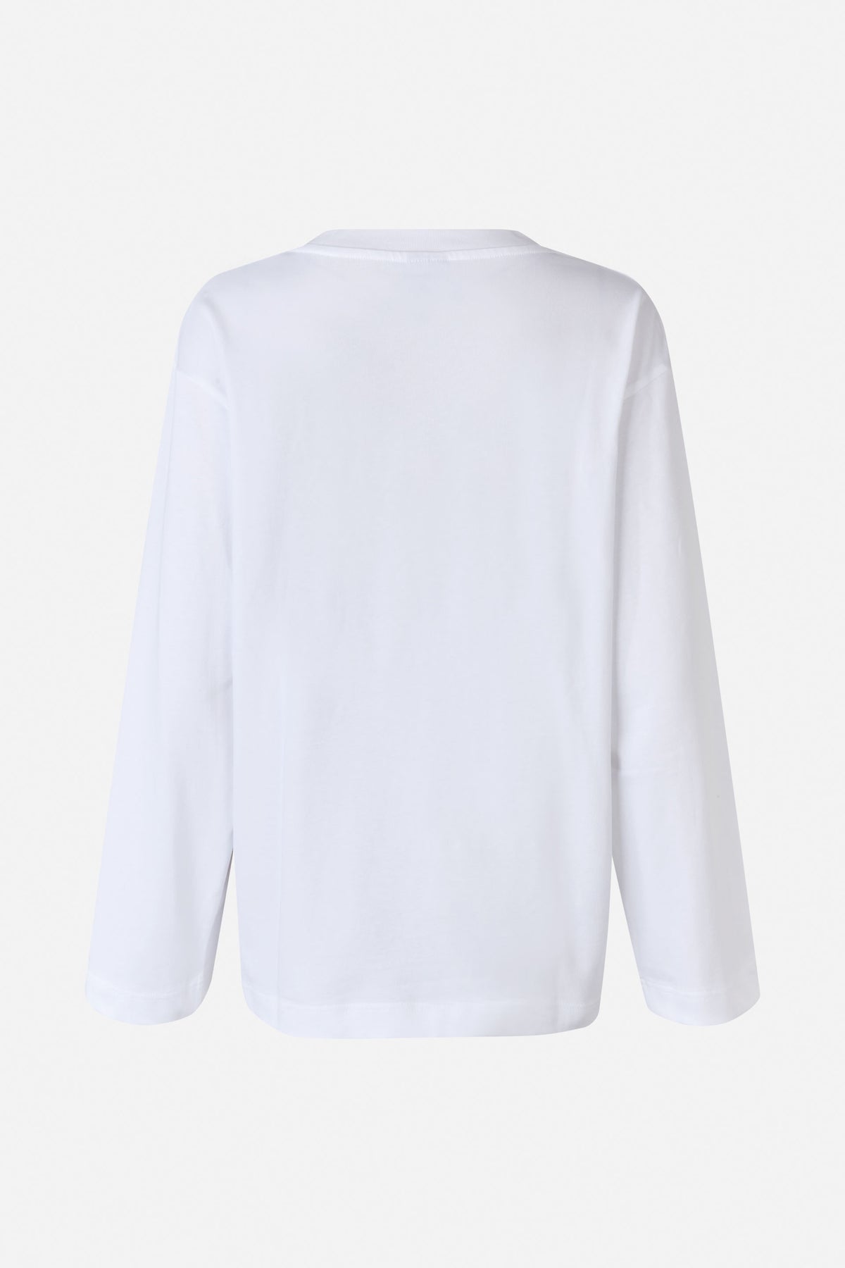 Plain white long-sleeved crew-neck top shown from the back